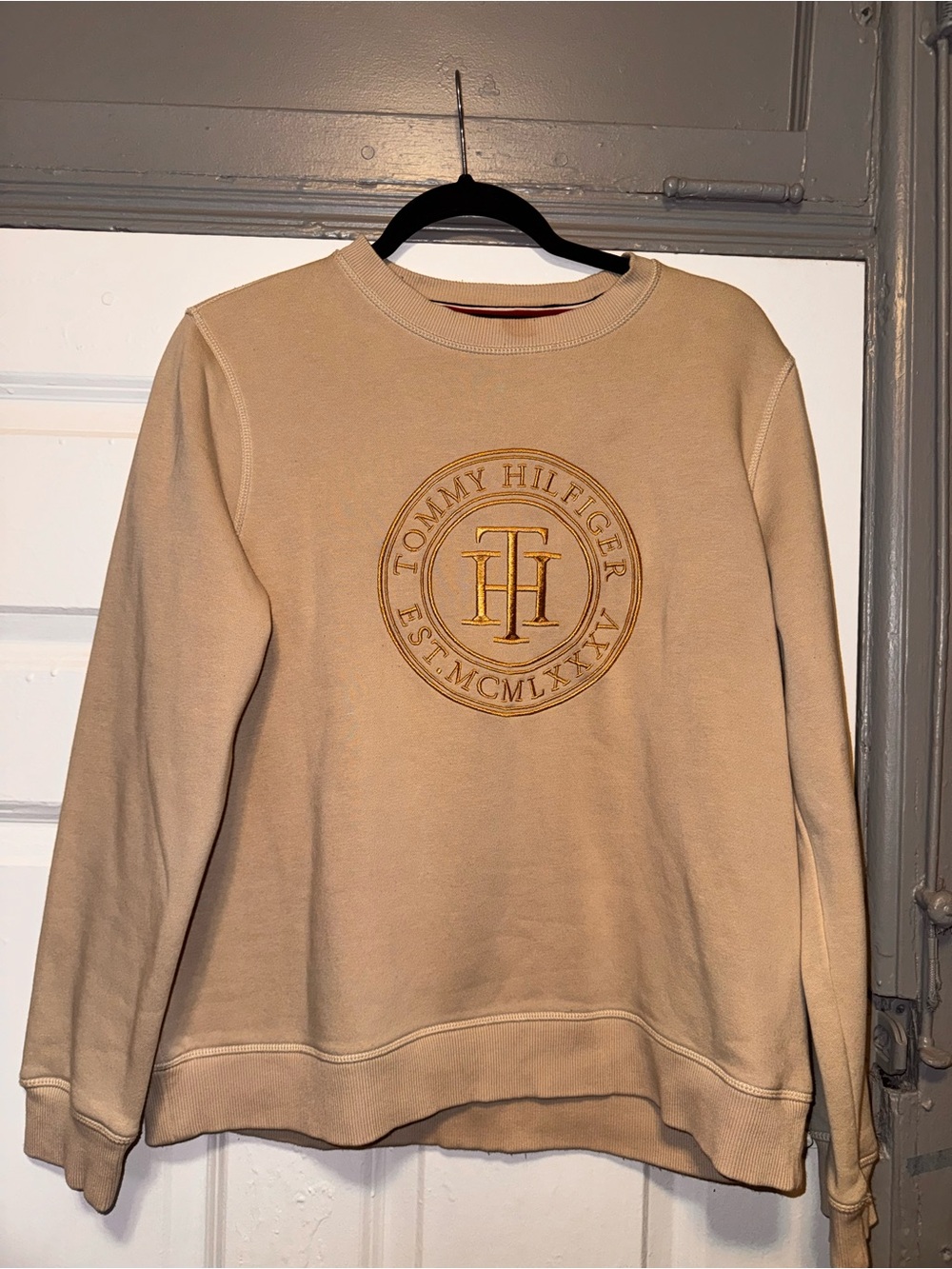 Tommy Hilfiger Beige Crewneck Sweater with Gold Logo